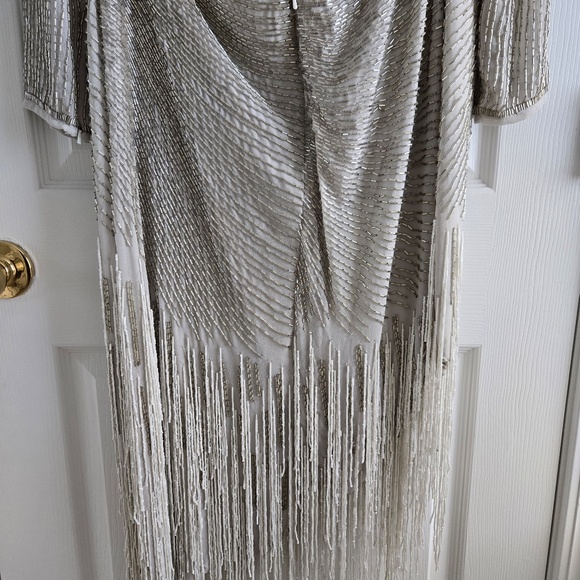 ASOS Beaded Long-Sleeve Open Back Asymmetrical Fringe Dress - Picture 4 of 12